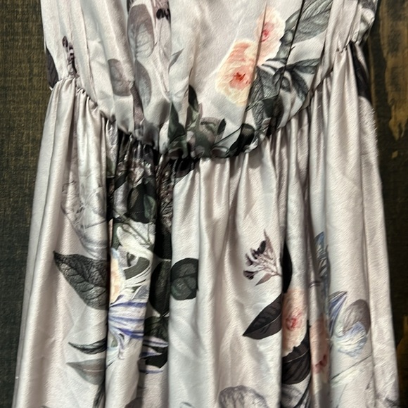 Sheike Halter Dress 8 Grey Silver Floral Satin Maxi Midi Boho Open Back Tie - Picture 7 of 11